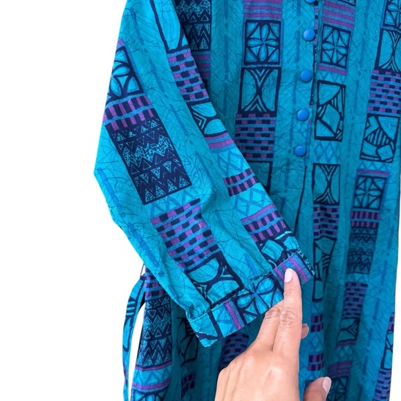 Vintage Orvis Mixed Print Teal Purple Midi Dress Size 10 Cotton USA Made Modest - Picture 8 of 11